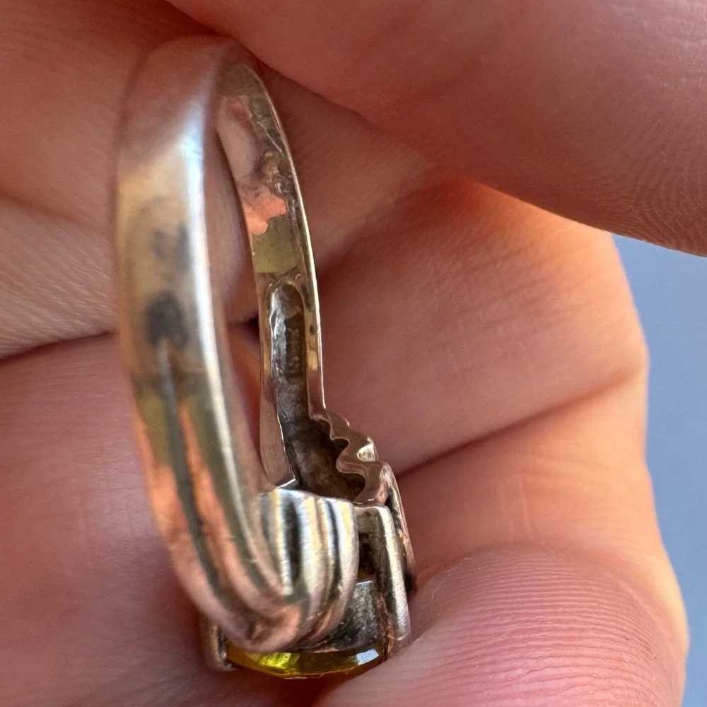 Vintage Sterling Silver Yellow Heart Shaped Citrine Stone Statement Ring Dainty